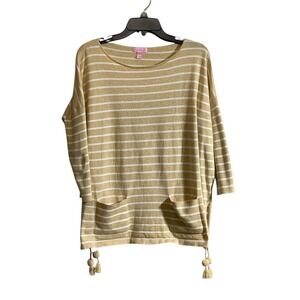 LILLY PULITZER STRIPED TASSEL POM POM OVERSIZE LIGHTWEIGHT SWEATER Small